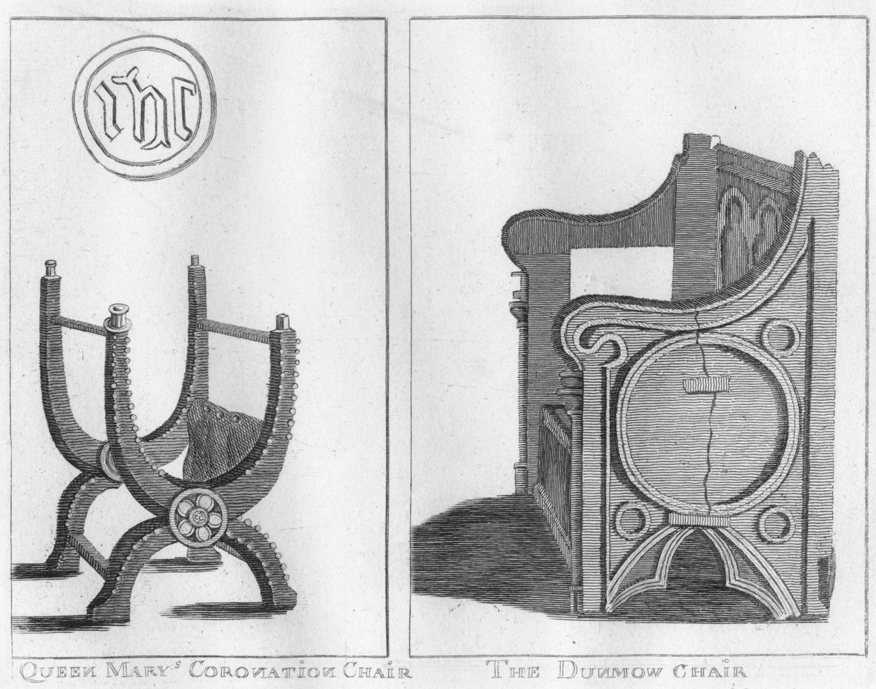 Queen Marys Coronation Chair a The Dunmow Chair, c1790. od Unbekannt
