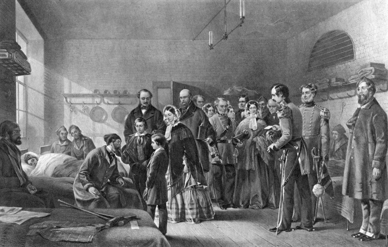 Královna Viktorie 1819-1901 na návštěvě zraněných vojáků, 19. století od Unbekannt