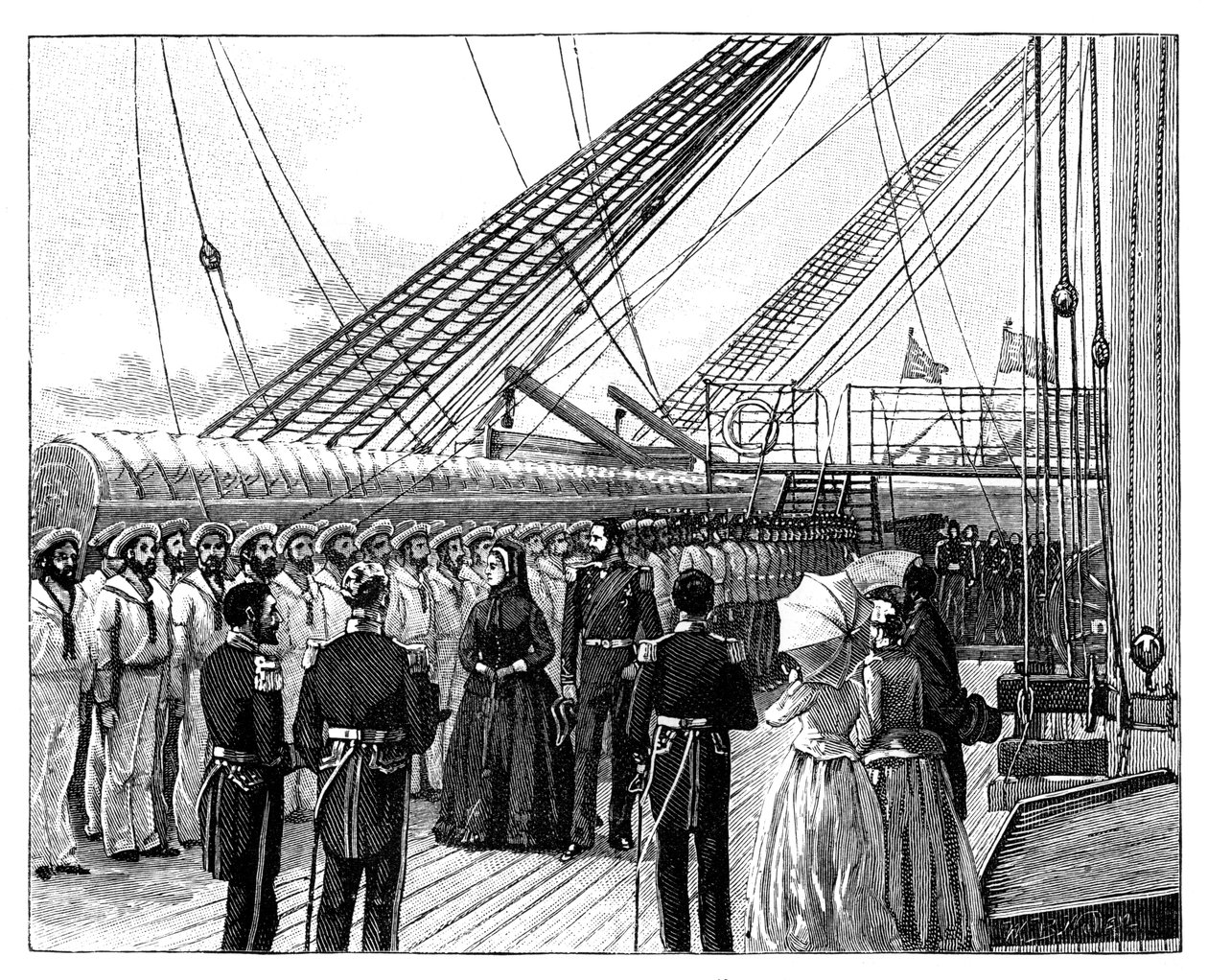 Královna Viktorie kontroluje HMS Galatea, Osborne Bay, 60. léta 19. století od Unbekannt