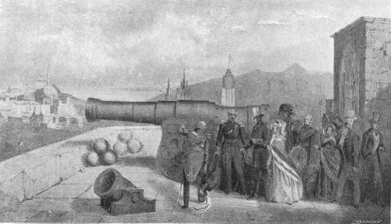 První návštěva královny Viktorie ve Skotsku, 1842: Inspekce Mons Meg na Edinburském hradě, 1901. od Unbekannt