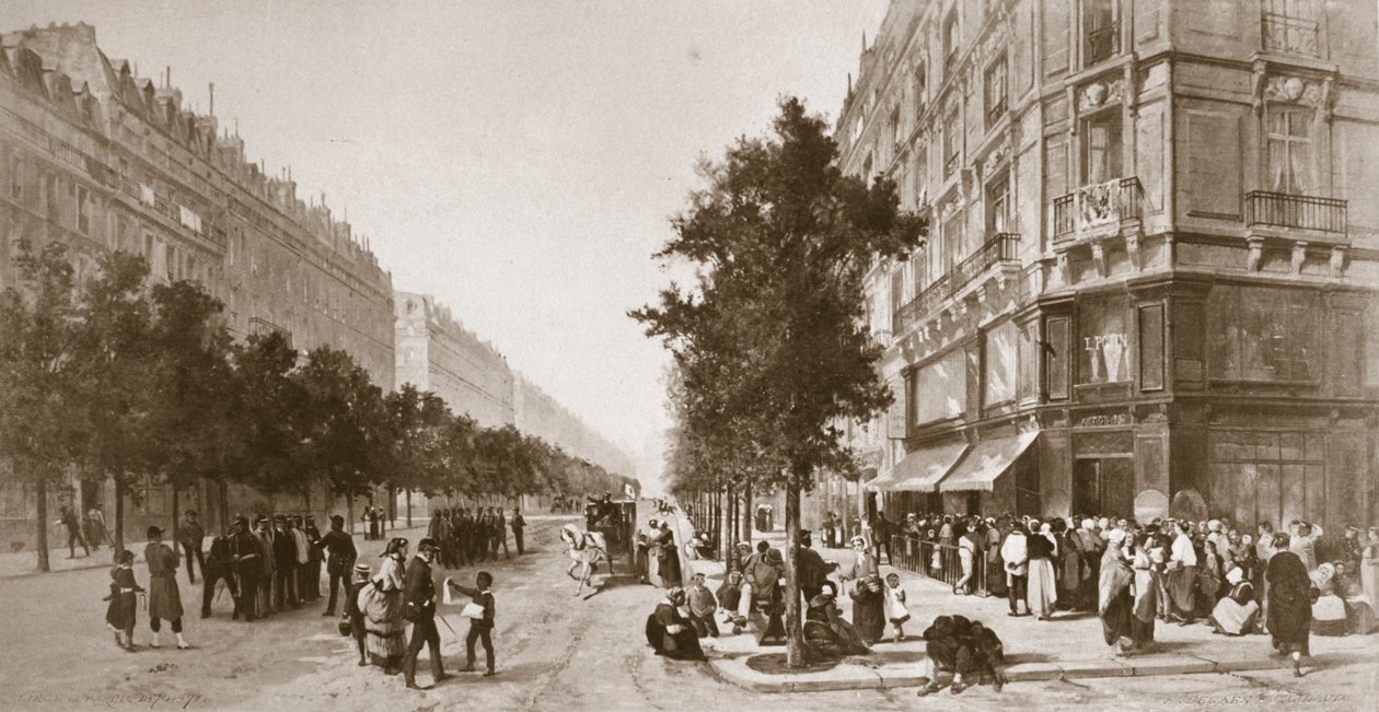 Fronta před obchodem s potravinami, Siege of Paris, francouzsko-pruská válka, 1870-1871 od Unbekannt