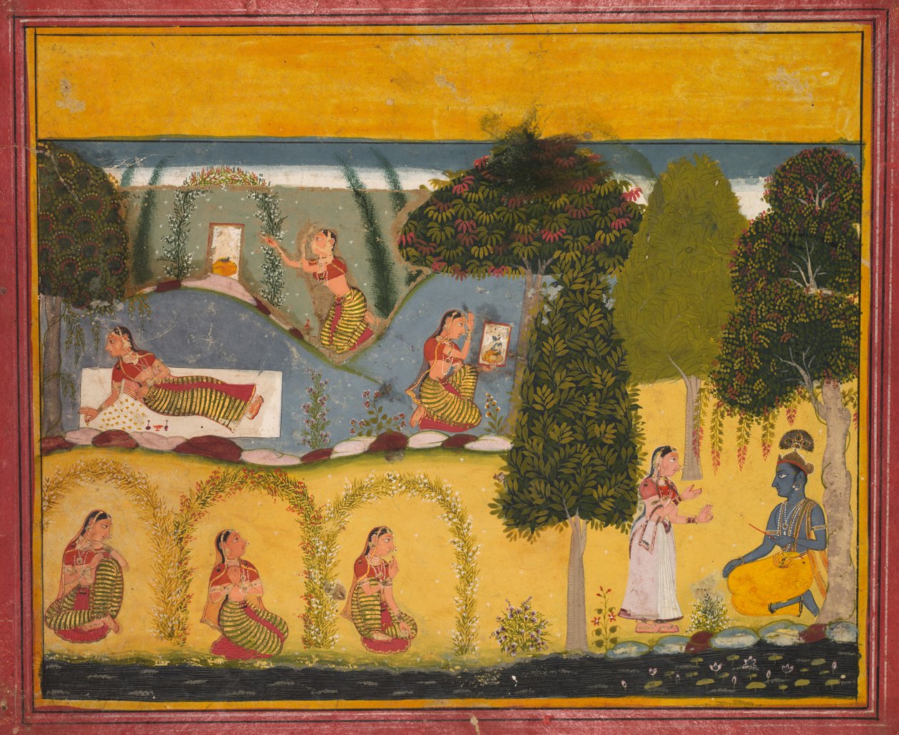 Radha čekající na usmíření s Krišnou, od Gita Govindy z Jayadeva, c. 1680. od Unbekannt