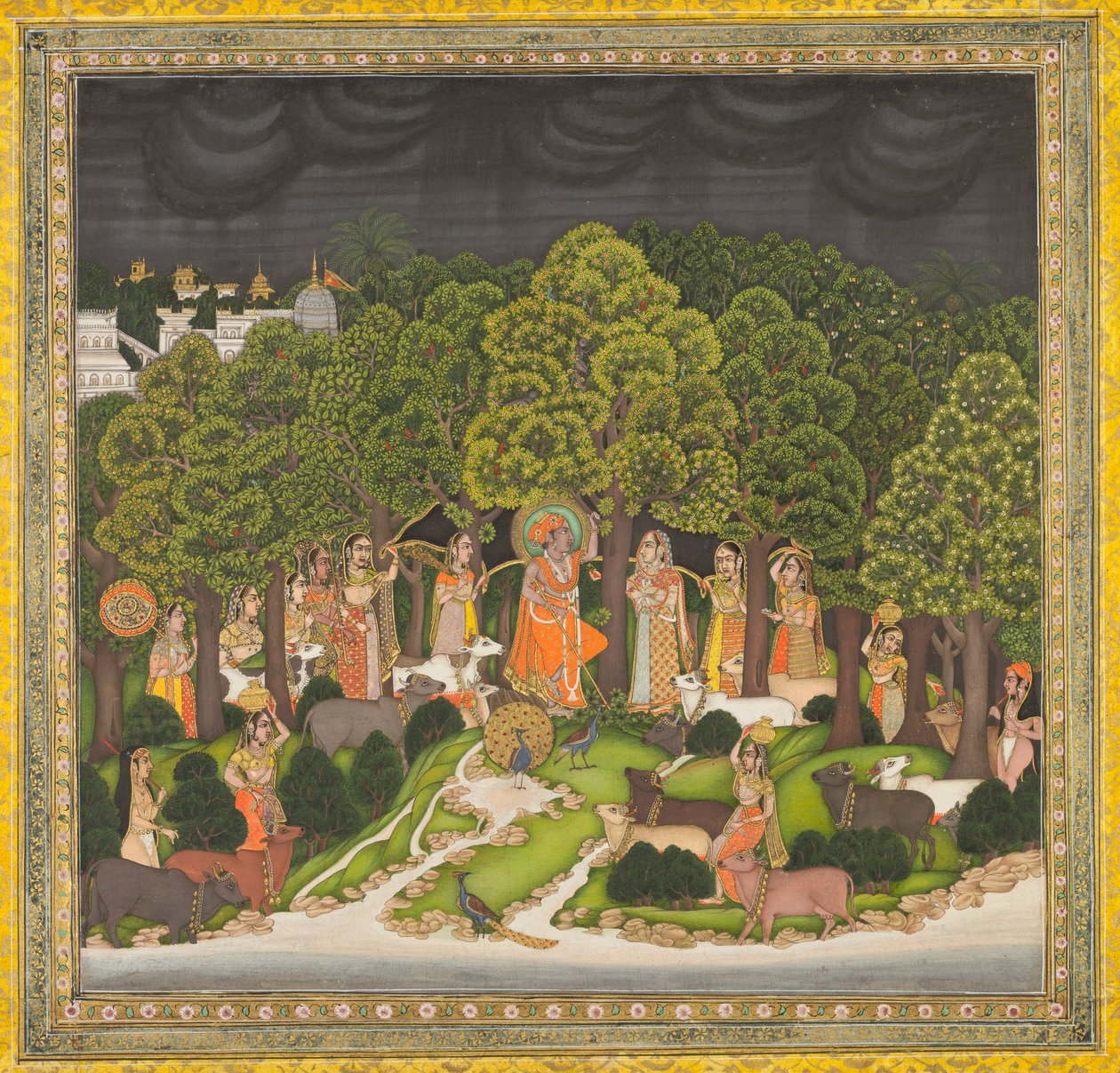 Rádha a Krišna se setkávají v lese během bouře, c. 1770. od Unbekannt
