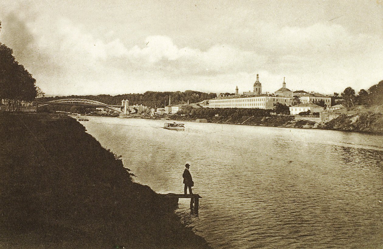 Železniční most a Novoděvičí klášter Klášter New Maidens, Moskva, Rusko, 1910 od Unbekannt