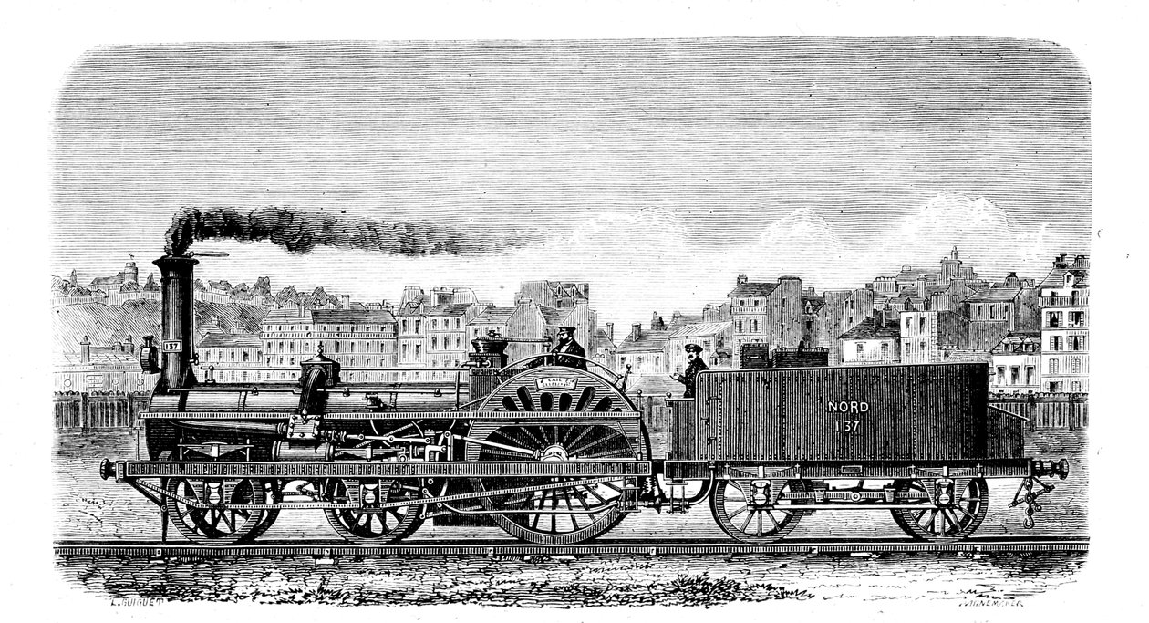 Železniční parní lokomotiva navržená v roce 1849 anglickým inženýrem Thomasem Russellem Cramptonem od Unbekannt
