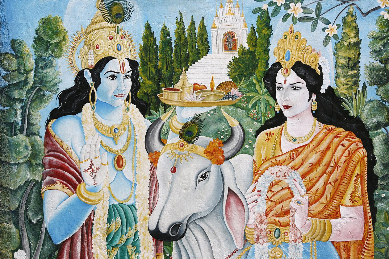 Ráma, Síta a posvátná kráva. Ráma je 7. reinkarnací Višnua. Pashupatinath, Káthmándú, Nepál od Unbekannt