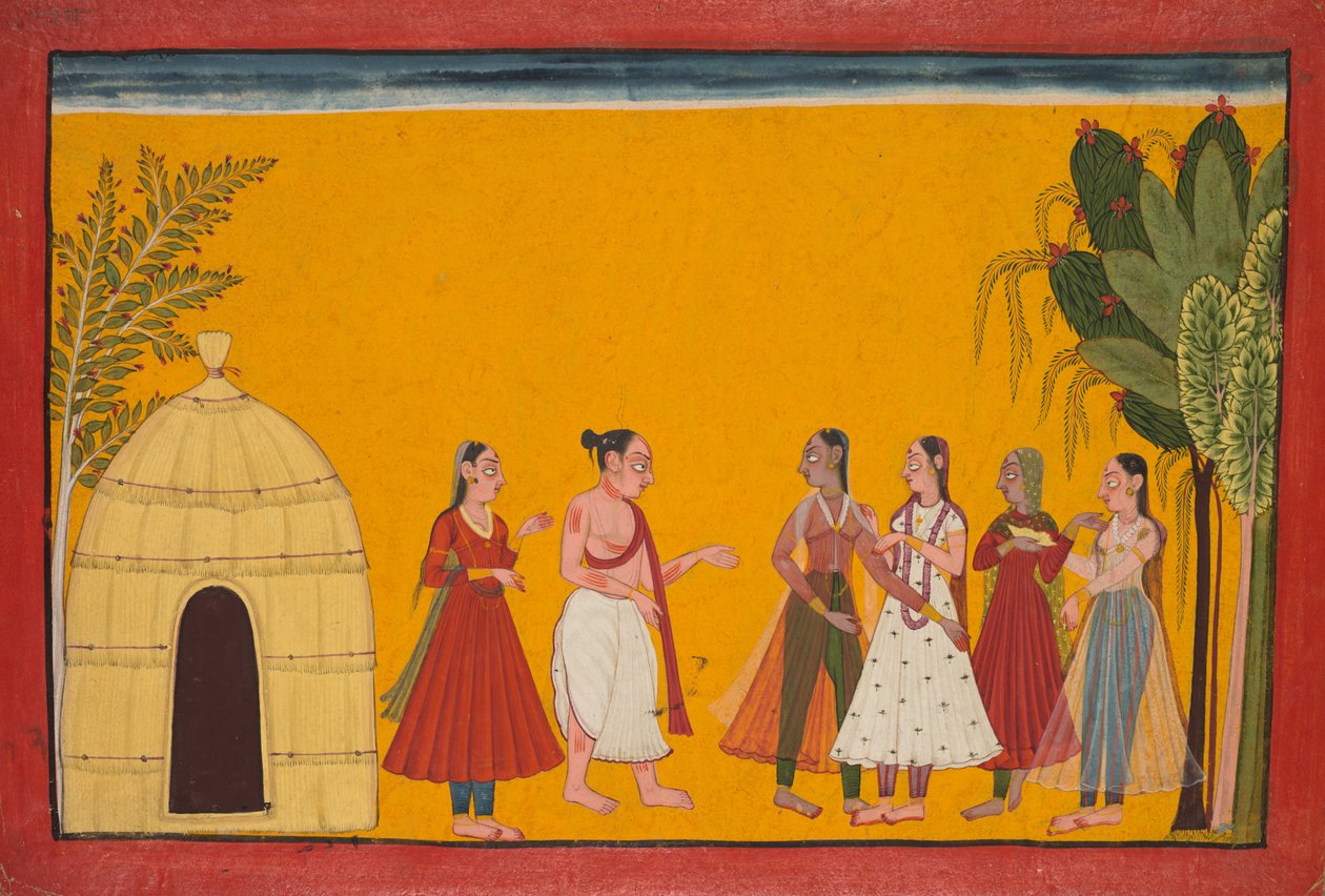 Ráma a Sita byli odvedeni ke knězi, aby stanovil datum svatby, stránka z Rámájany..., c1700-17 od Unbekannt