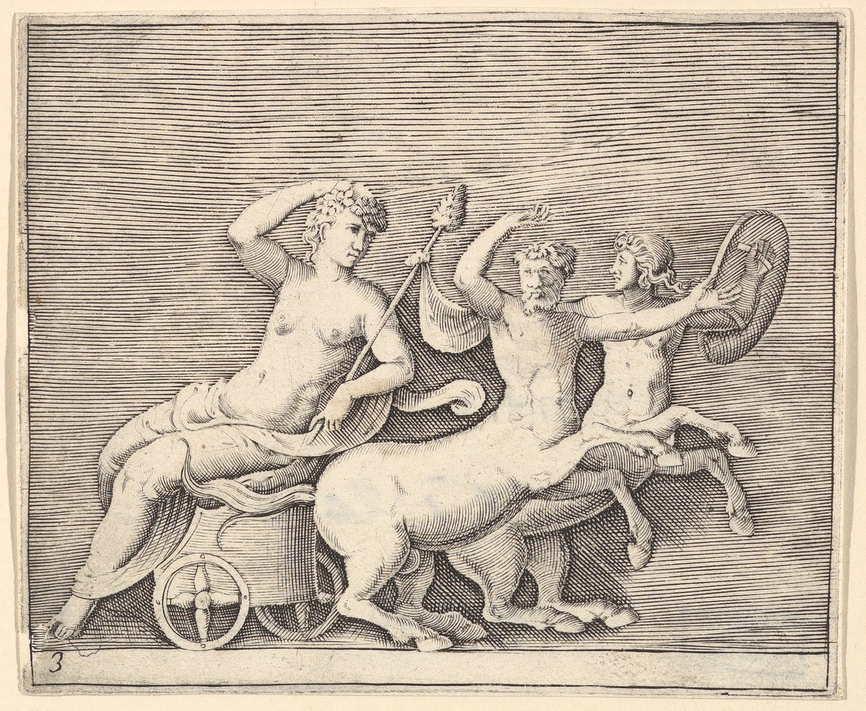 Ležící ženská postava na voze taženém dvěma kentaury, vydáno ca. 1599-1622. od Unbekannt