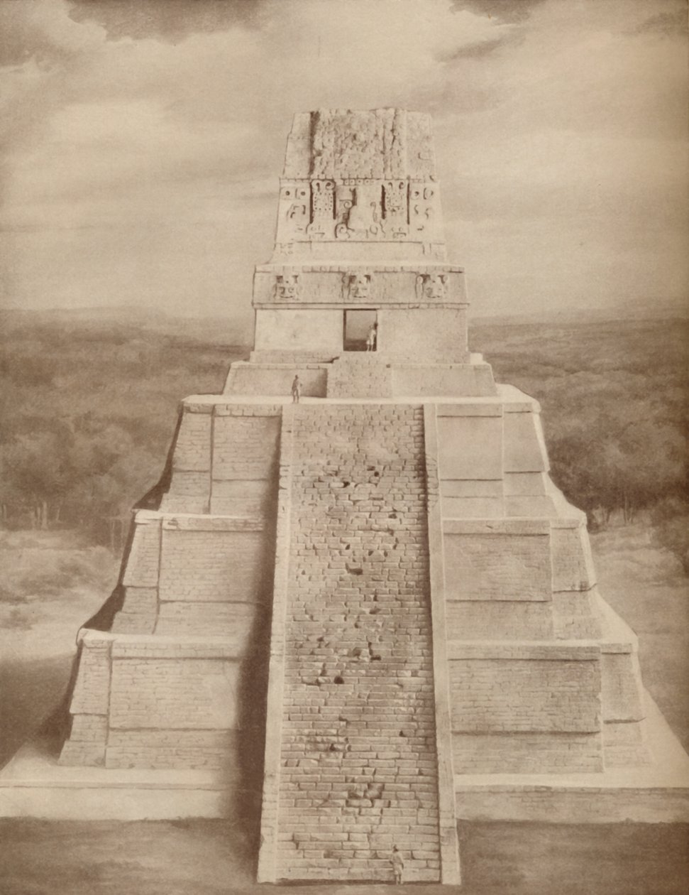 Rekonstruovaný model velkolepé pyramidy mayského chrámu v Tikalu, c1935 od Unbekannt