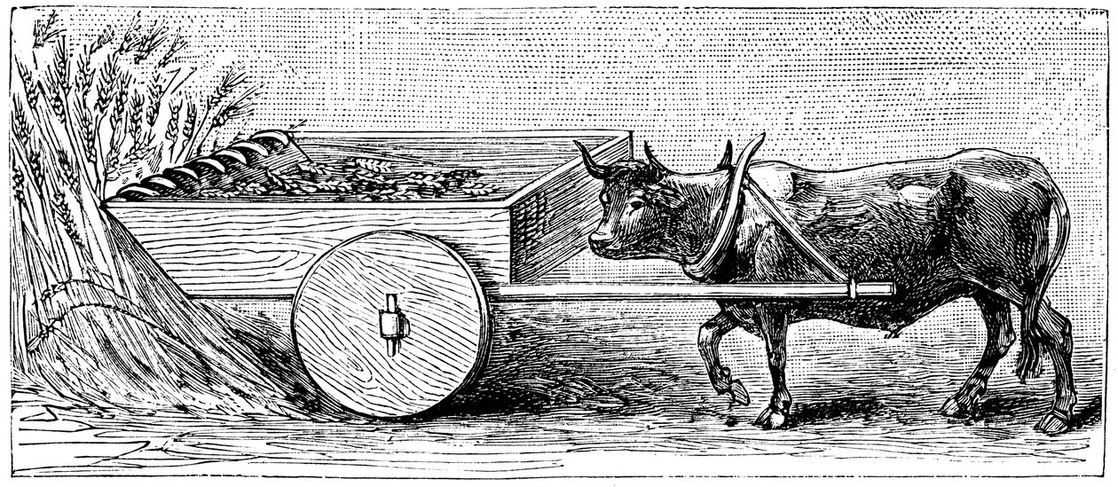 Rekonstrukce žacího stroje používaného v Galii ve starověké římské době, jak ji popsal Plinius, c1890 od Unbekannt