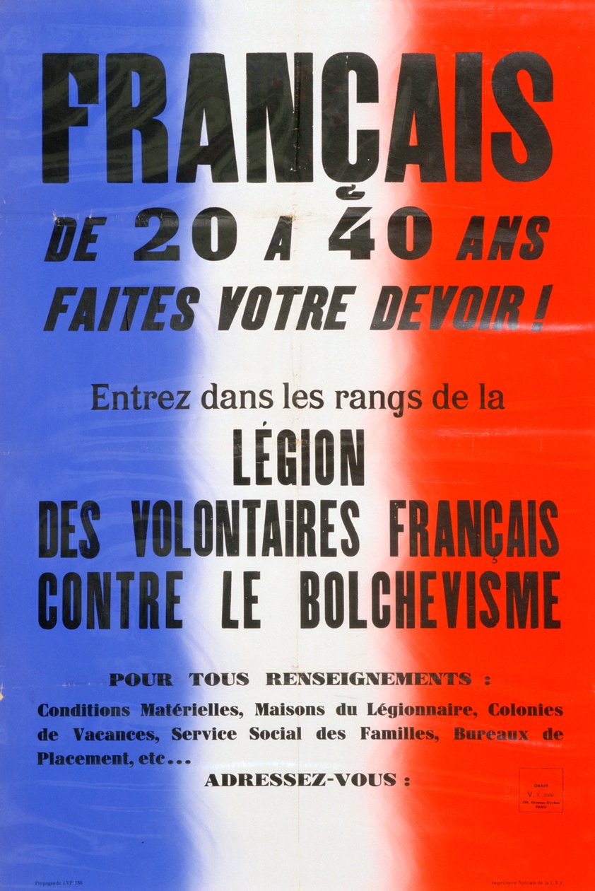 Náborový plakát pro Legii francouzských dobrovolníků, 1941-1944 od Unbekannt