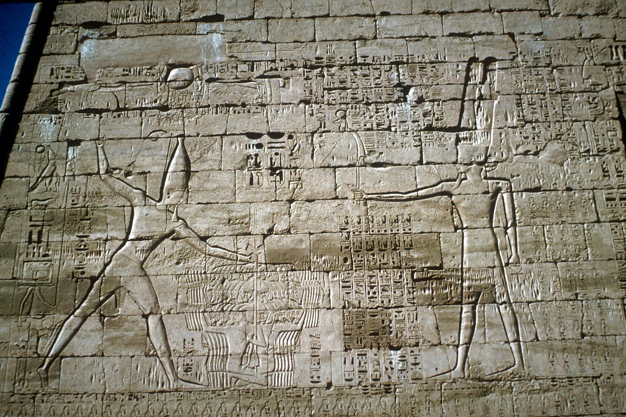 Reliéf Ramesese III bije nepřátele, Zádušní chrám Ramsese III, Medinet Habu, c1200 př.nl od Unbekannt