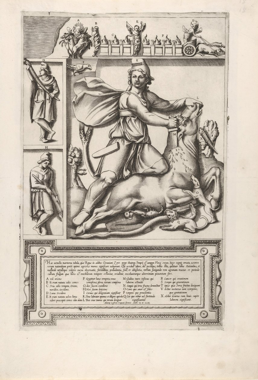 Reliéf s Mithrasem klečícím na býkovi a vrážejícím mu meč do ramene, vlevo tw..., 1564. od Unbekannt