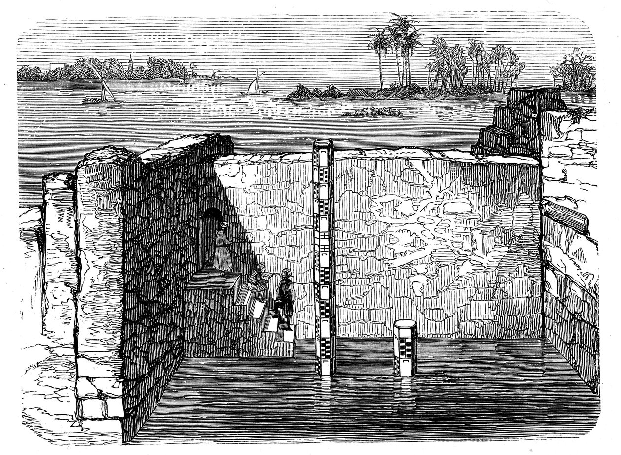 Pozůstatky nilometru, starověkého zařízení pro měření roční záplavy Nilu, c1885 od Unbekannt