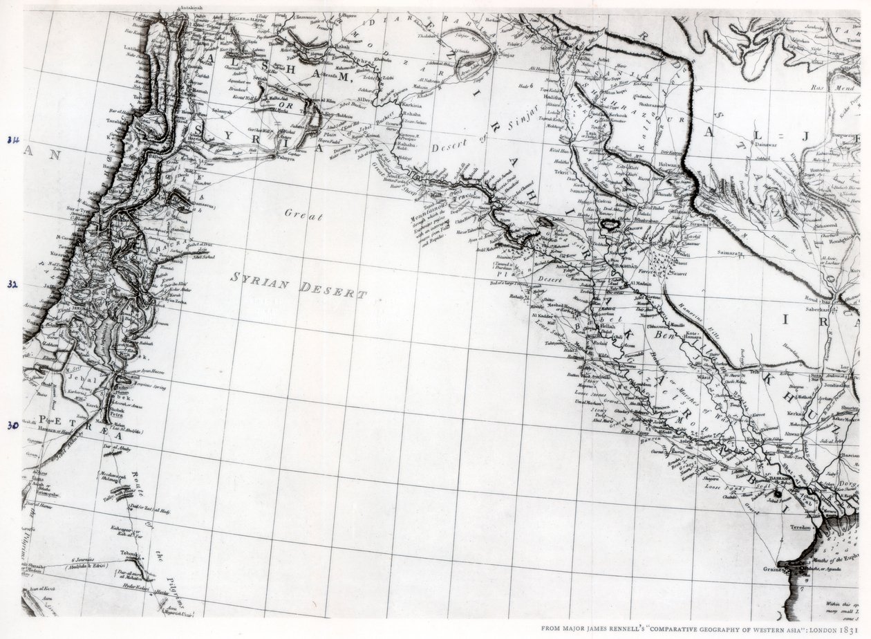 Rennellsova mapa syrské pouště z roku 1809, vydaná 1831 1937 od Unbekannt