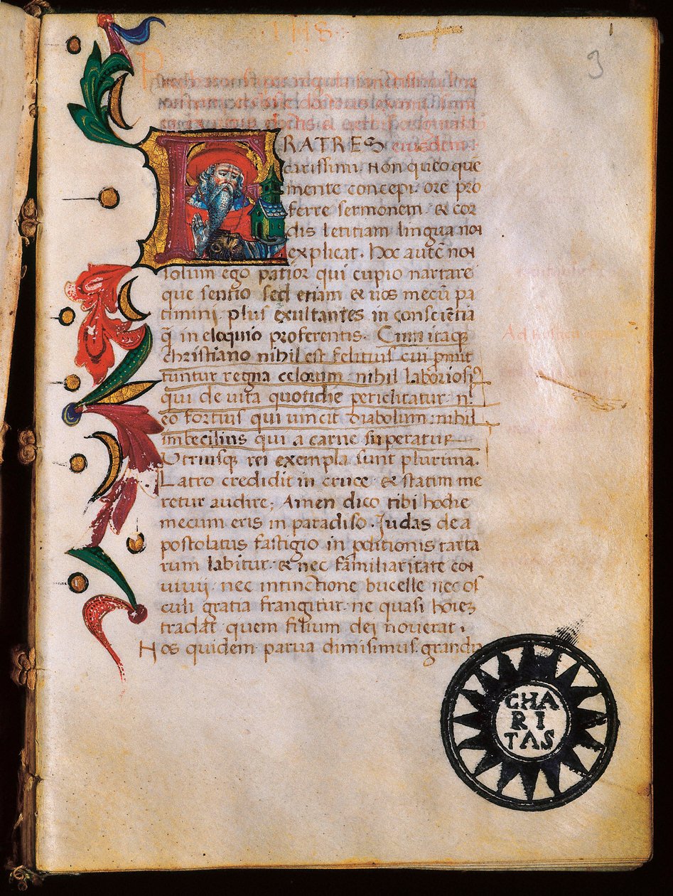 Reprezentace svatého Jeronýma (347-420), iluminovaná strana převzata z „Opuscula theologica“. od Unbekannt