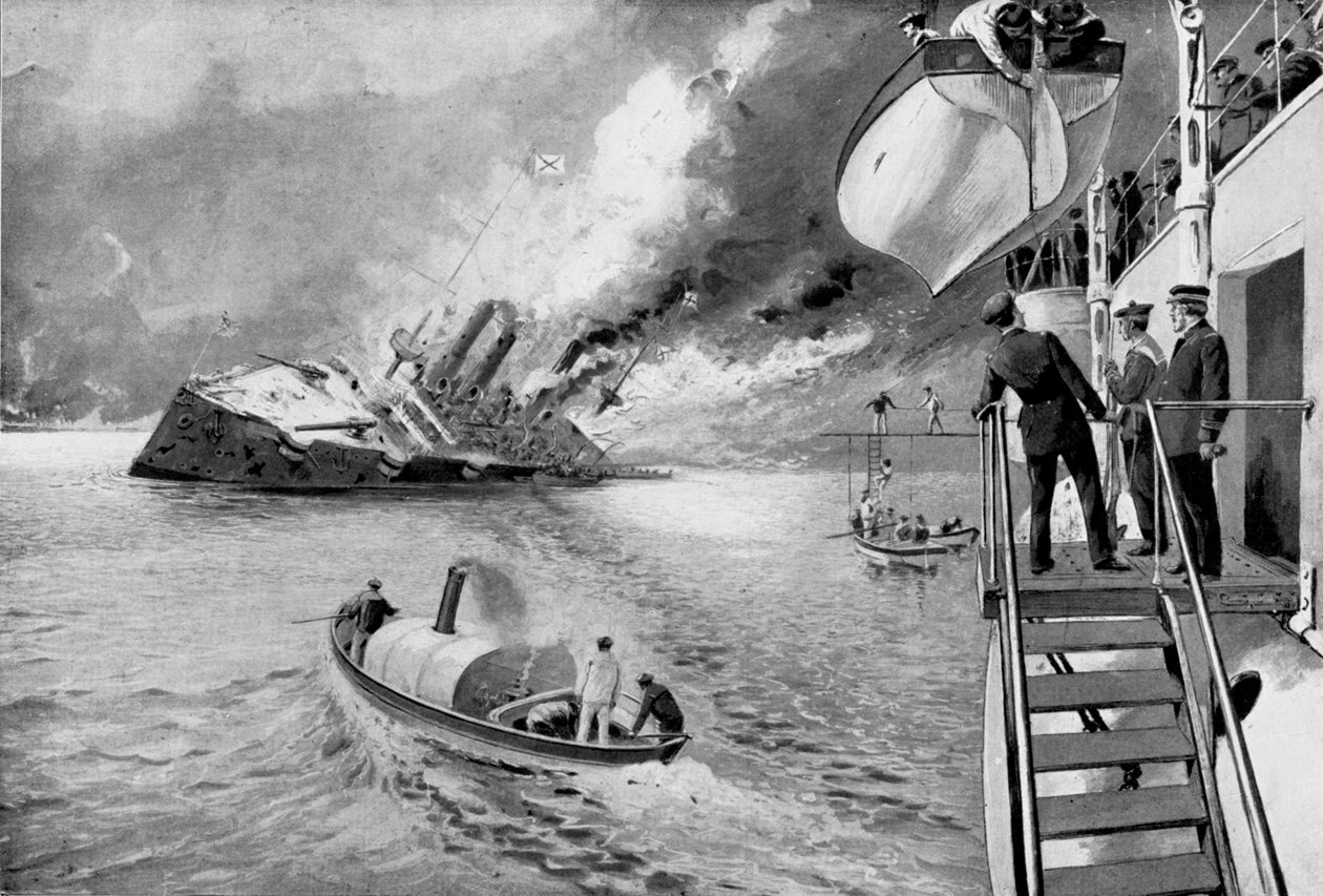 Záchrana přeživších z potápějícího se ruského plavidla, rusko-japonská válka, 1904 od Unbekannt