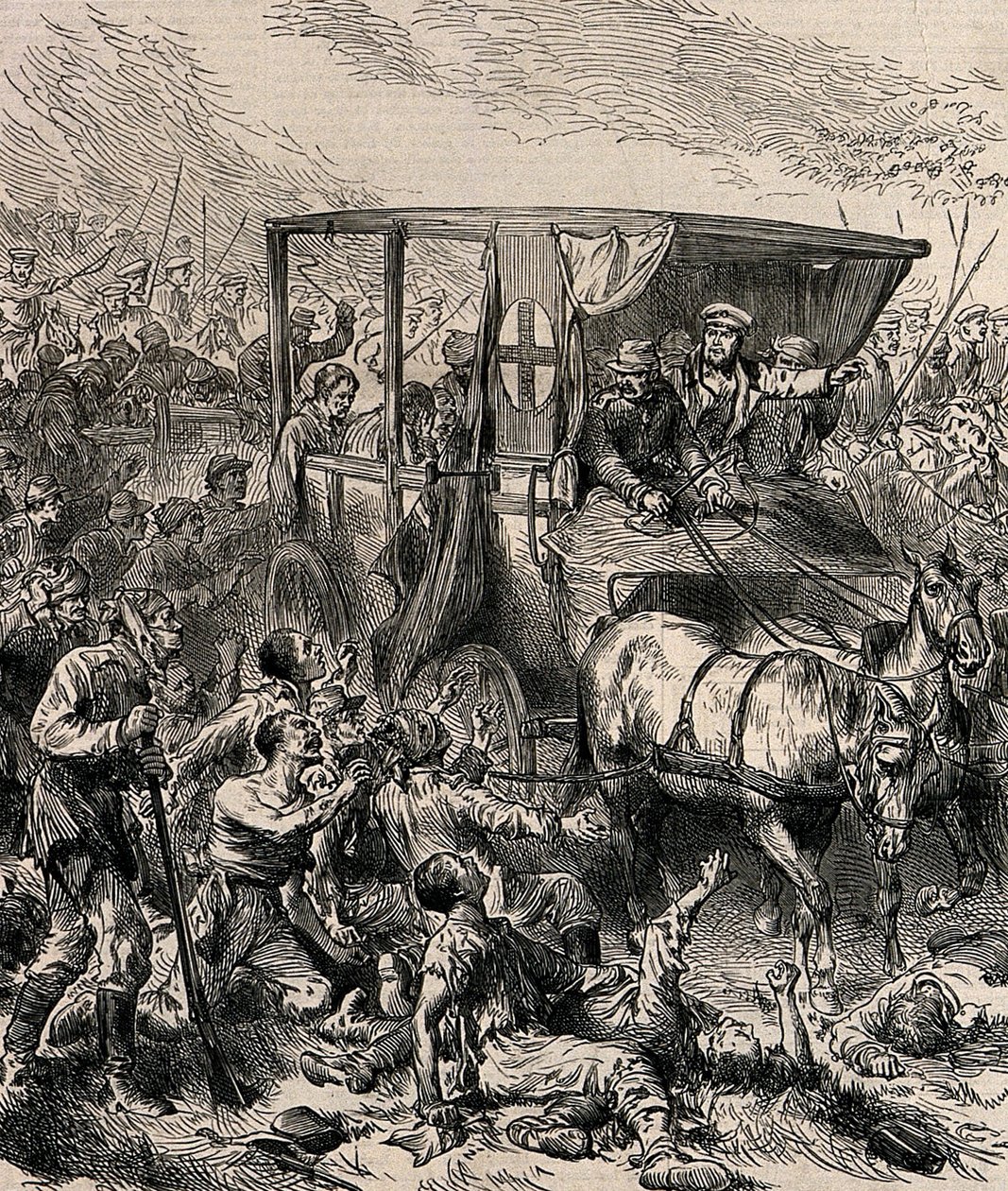 Záchrana zraněných ruských vojáků z bitevního pole, cca 1878 od Unbekannt