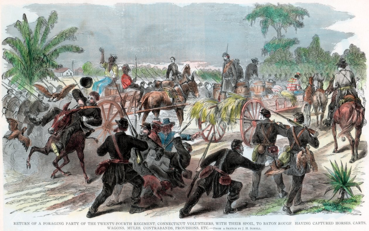 Návrat skupiny shánějící potravu do Baton Rouge, Louisiana, Americká občanská válka, c1862 od Unbekannt