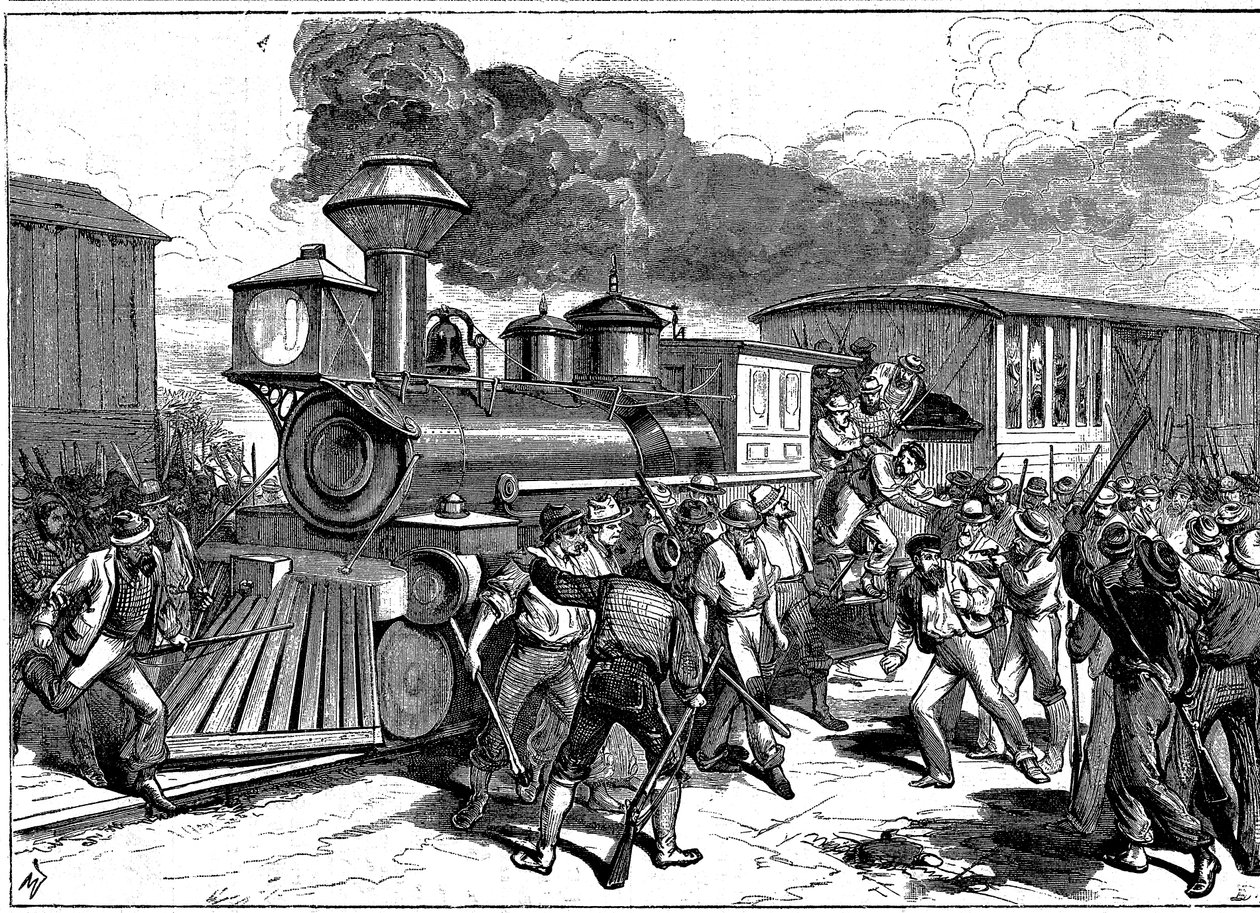 Nepokoje železničářů v Martinsburgu na Baltimore-Ohio Railroad, USA, 1877 od Unbekannt