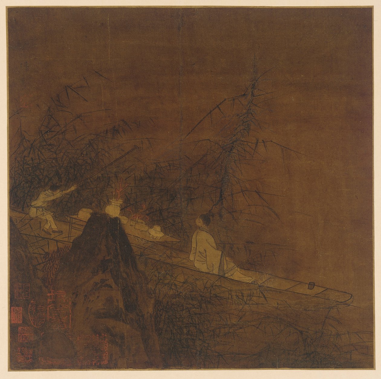 Říční scéna: loď mezi divokým bambusem, dynastie Ming, 1368-1644. od Unbekannt
