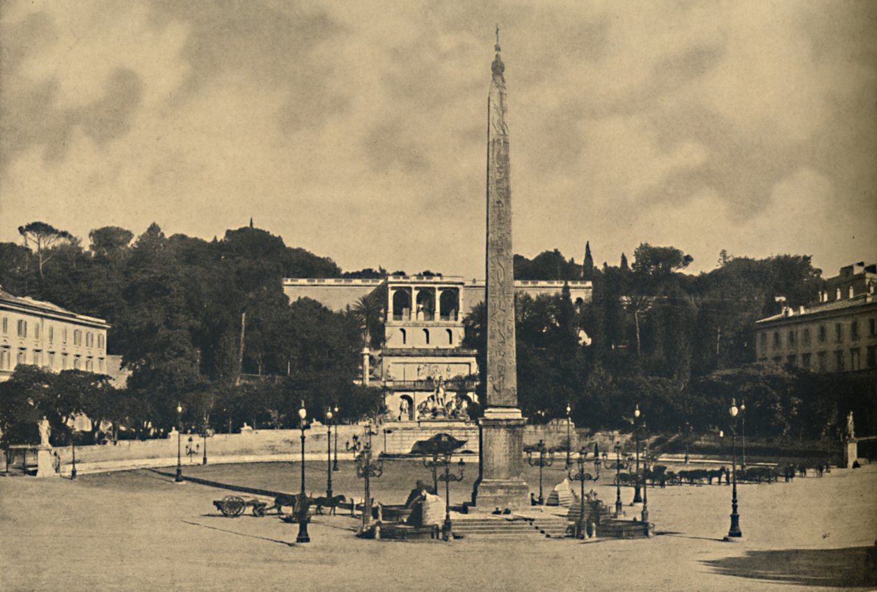 Roma - Obelisk, fontány a náměstí Popolo. - Terasy veřejného parku Pincio, 1910 od Unbekannt