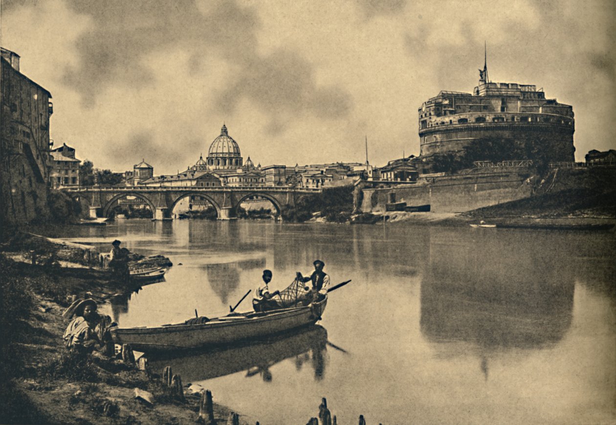 Roma - The Tiber - Castle and Bridge of S. Angelo. Dóm svatého Petra, 1910 od Unbekannt