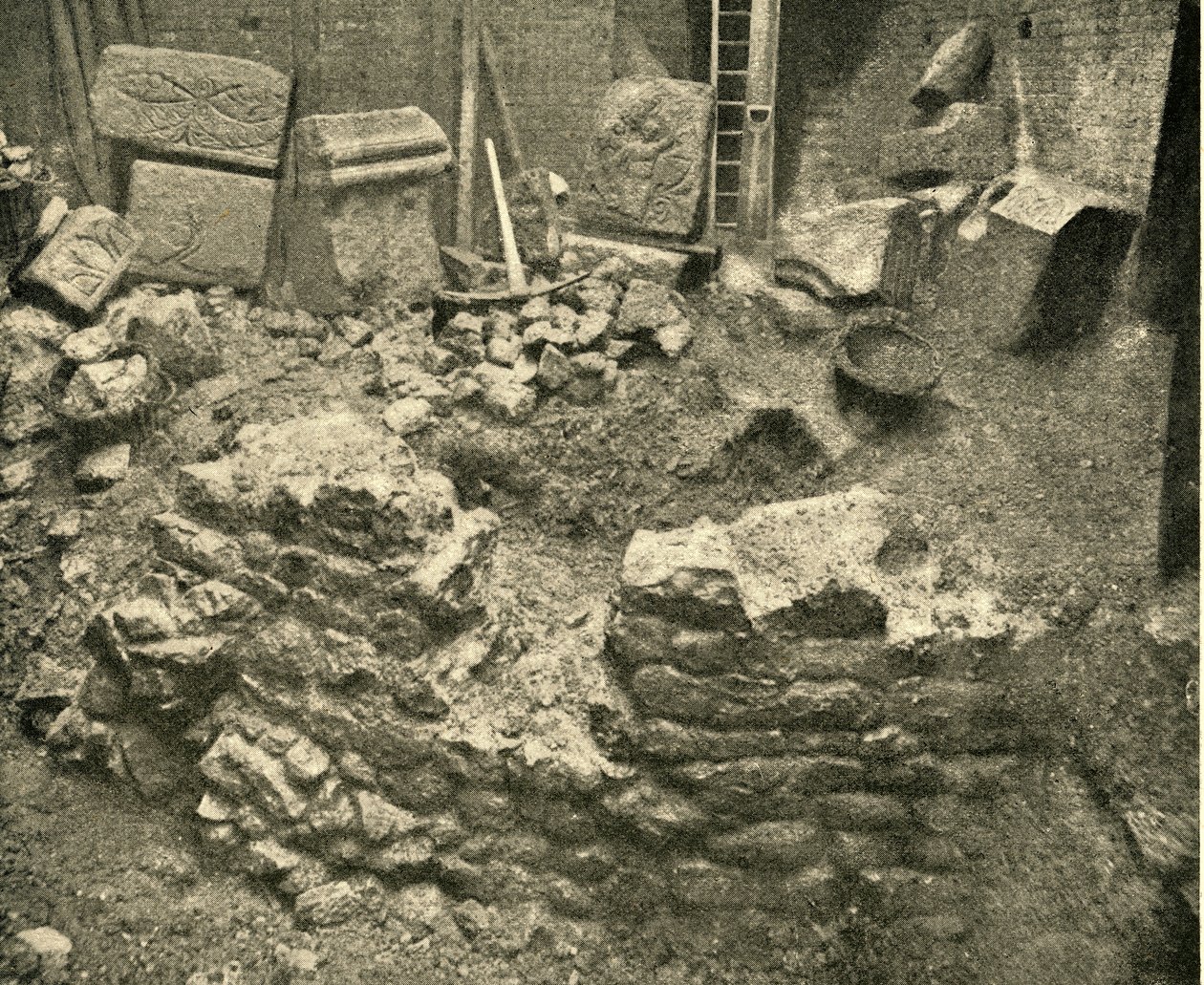 Římské pozůstatky nalezené v baště Londýnské zdi, 1908 od Unbekannt