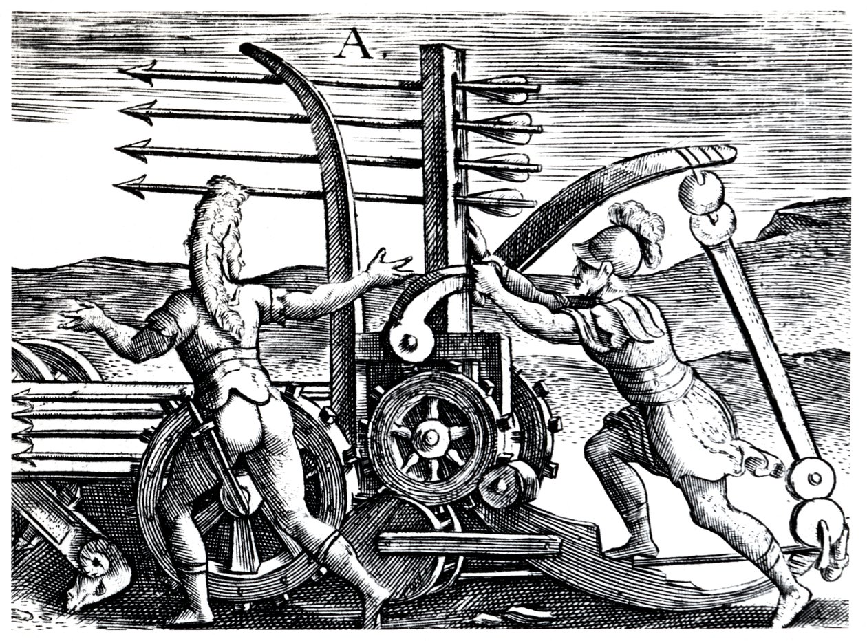 Římští vojáci používající válečný motor vystřelující několik šípů, 1605 od Unbekannt