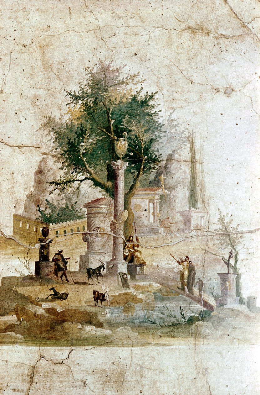 Římská nástěnná malba mýtické krajiny, Villa Agrippa Postumus, poblíž Pompejí, Itálie od Unbekannt