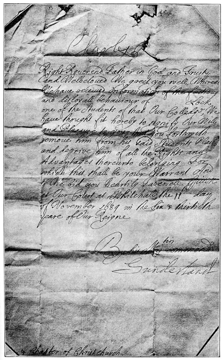 Královský mandát vymazat jméno Locke ze studentů Christ Church, Oxford, 1684, 1894 od Unbekannt