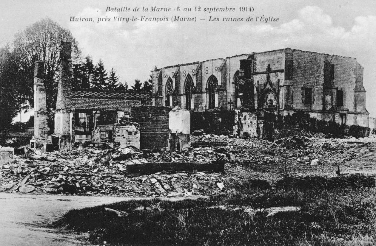 Zničený kostel, Huiron, Francie, bitva na Marně, první světová válka, 1914 od Unbekannt