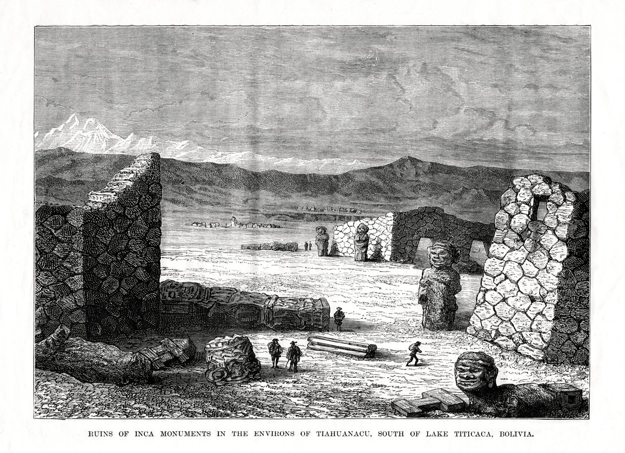 Ruiny památek Inků v okolí Tiahuanacu, jižně od jezera Titicaca, Bolívie, 1877 od Unbekannt