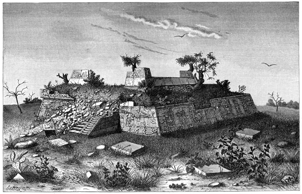 Ruiny pyramidových schodů Xochicalco, Mexiko, 1901 od Unbekannt