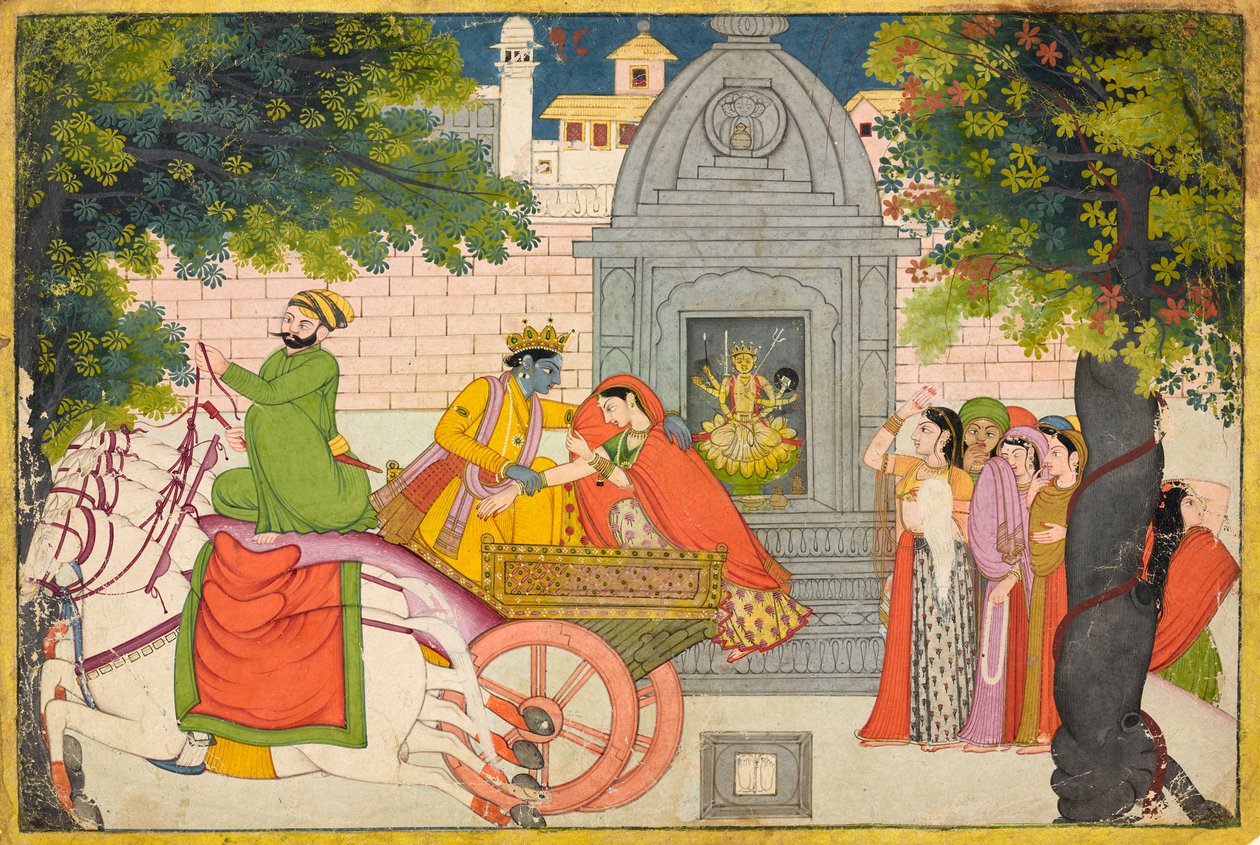 Rukmini uprchne s Krišnou, folio z Bhágavata Purány, ca. 1780. od Unbekannt