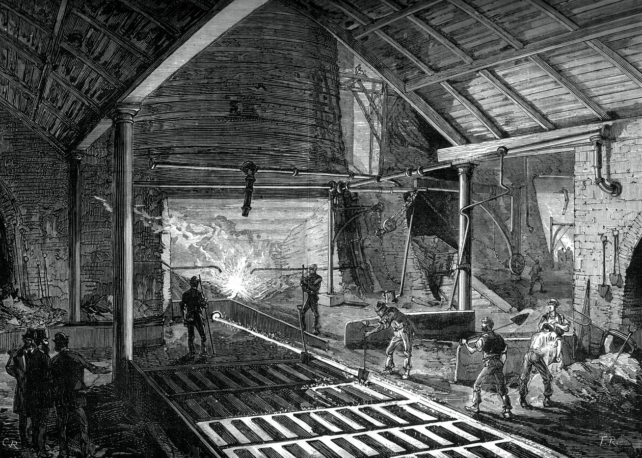 Spouštění roztaveného železa do prasat, c1880 od Unbekannt