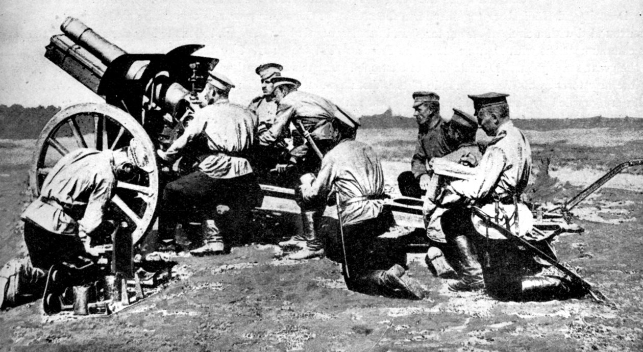 Ruská houfnice při cvičné palbě, první světová válka, 1914 od Unbekannt
