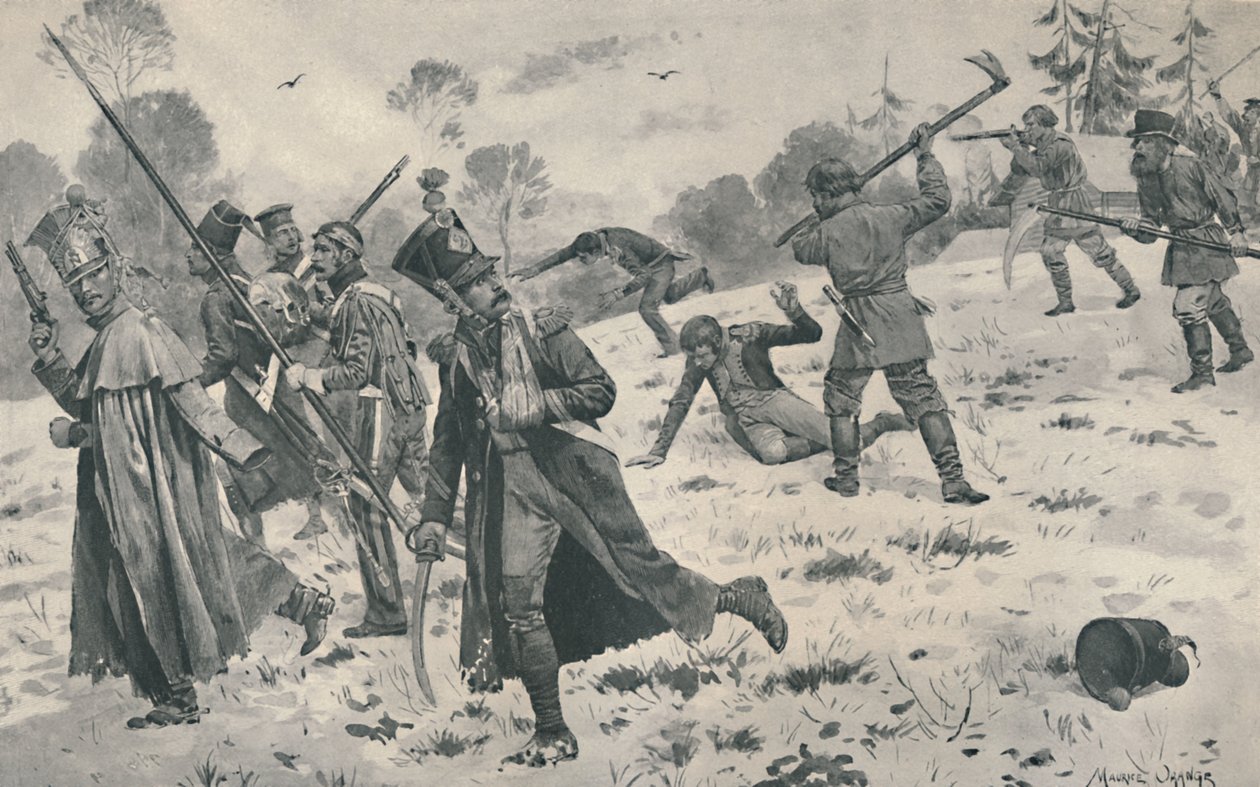 Ruští rolníci útočící na francouzské opozdilce, 1812, 1896 od Unbekannt