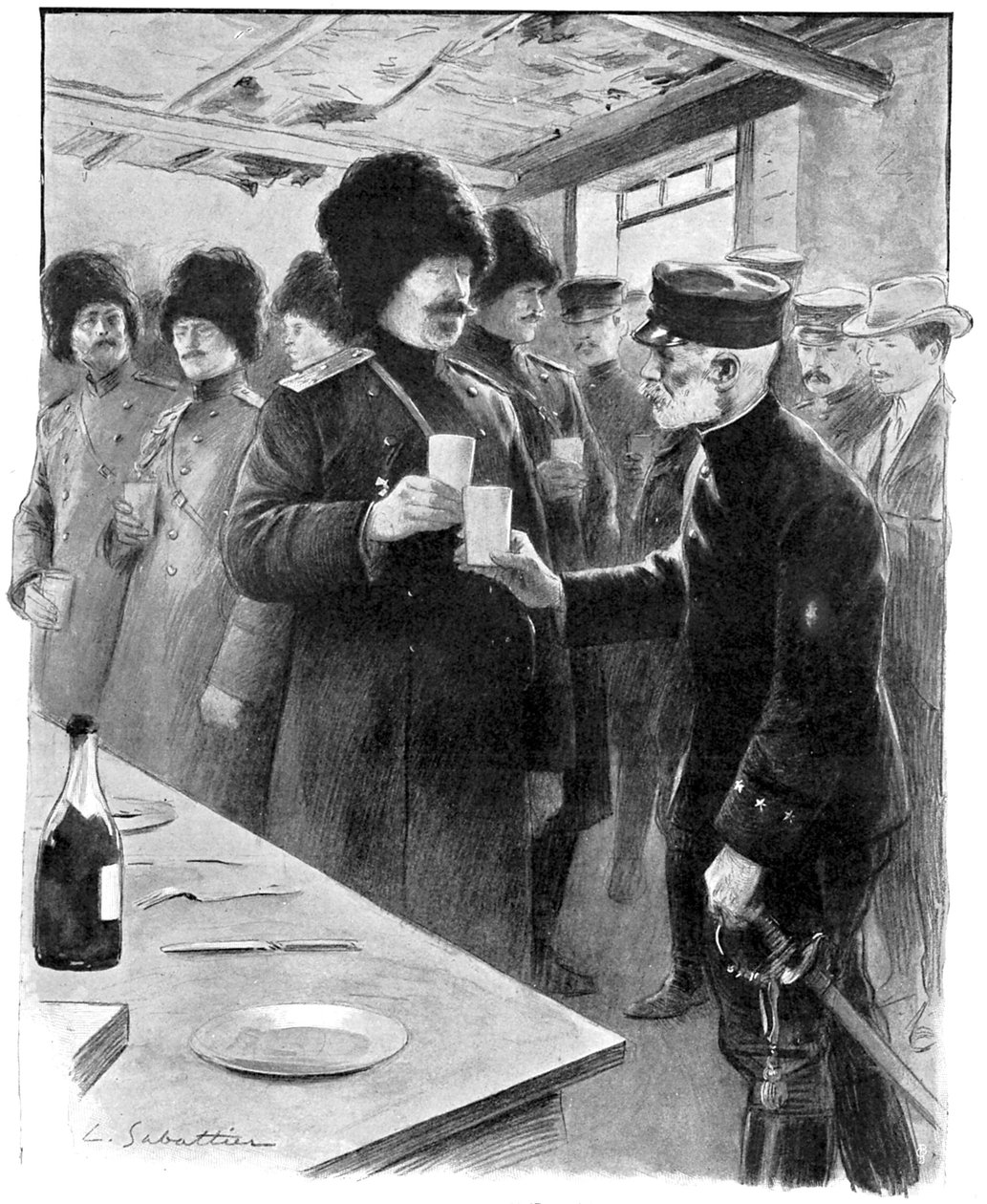 Ruští a japonští generálové sdíleli přípitek, rusko-japonská válka 1904-5 od Unbekannt