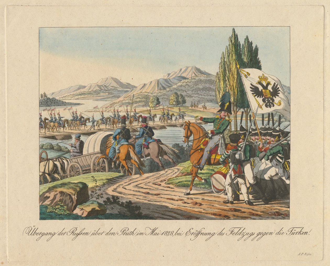 Ruská armáda překračuje řeku Pruth do Moldávie v květnu 1828, 1829 od Unbekannt