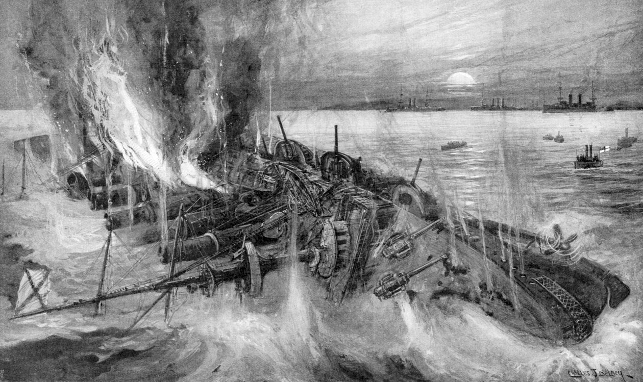 Ruský křižník ztroskotal v bitvě u Chemulpo, rusko-japonská válka, 1904-5 od Unbekannt