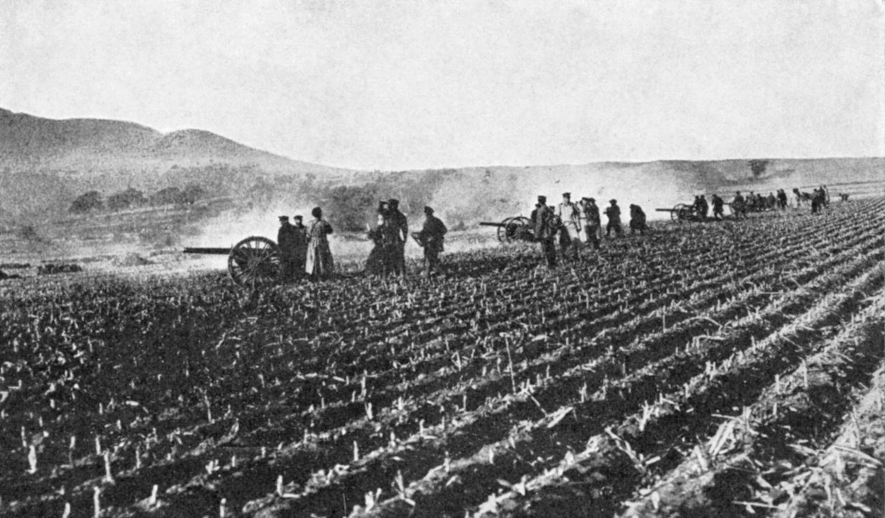 Ruské polní dělostřelectvo na prosném poli, rusko-japonská válka, 1904-5 od Unbekannt