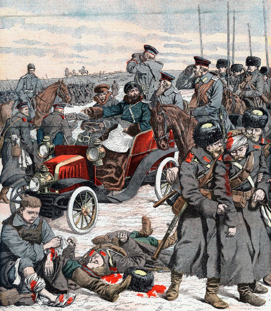 Ruský generál řídil kampaň ze svého auta, Rusko-japonská válka, 1904 od Unbekannt