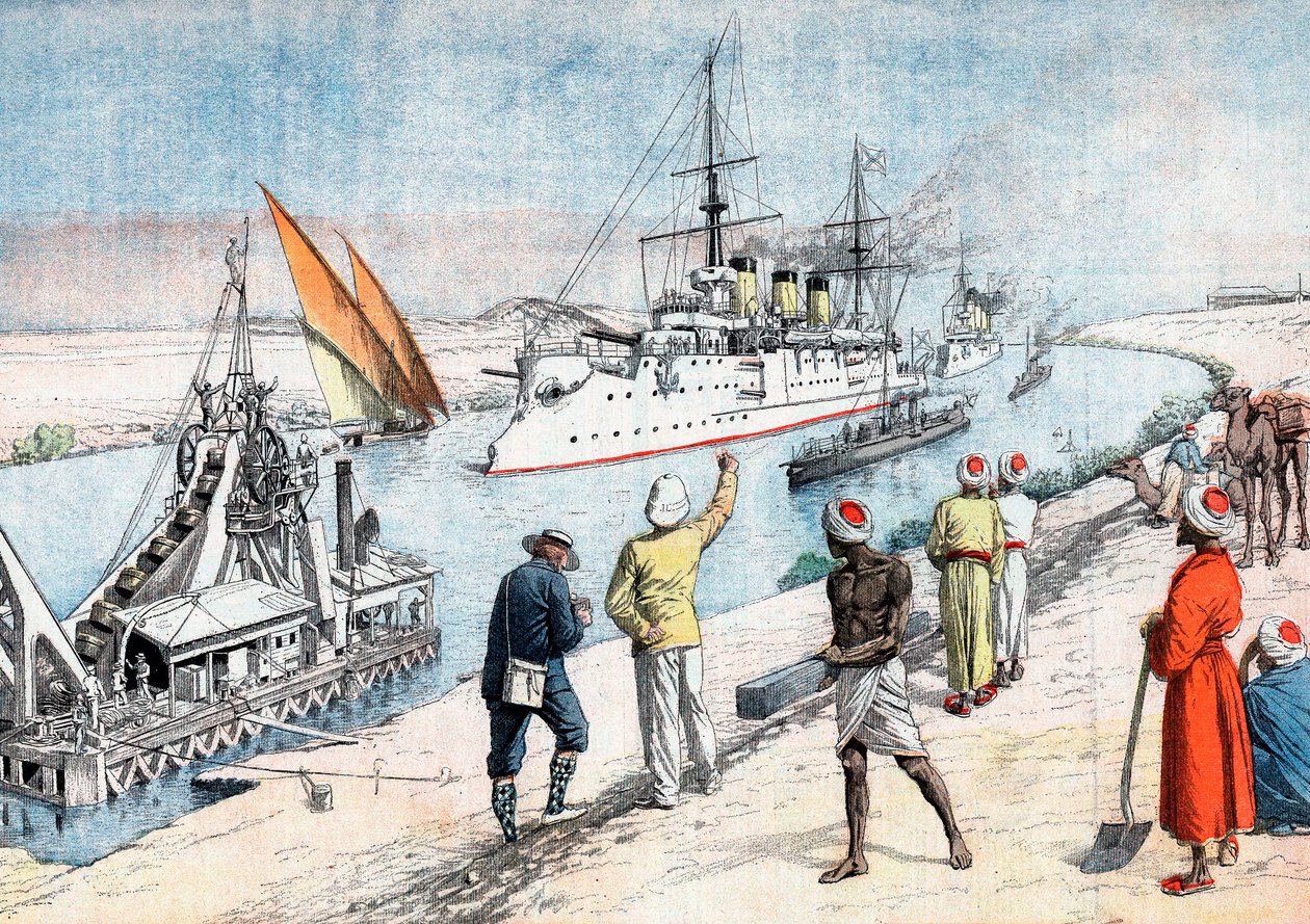 Ruské válečné lodě proplouvající Suezským průplavem, rusko-japonská válka, 1904-5 od Unbekannt