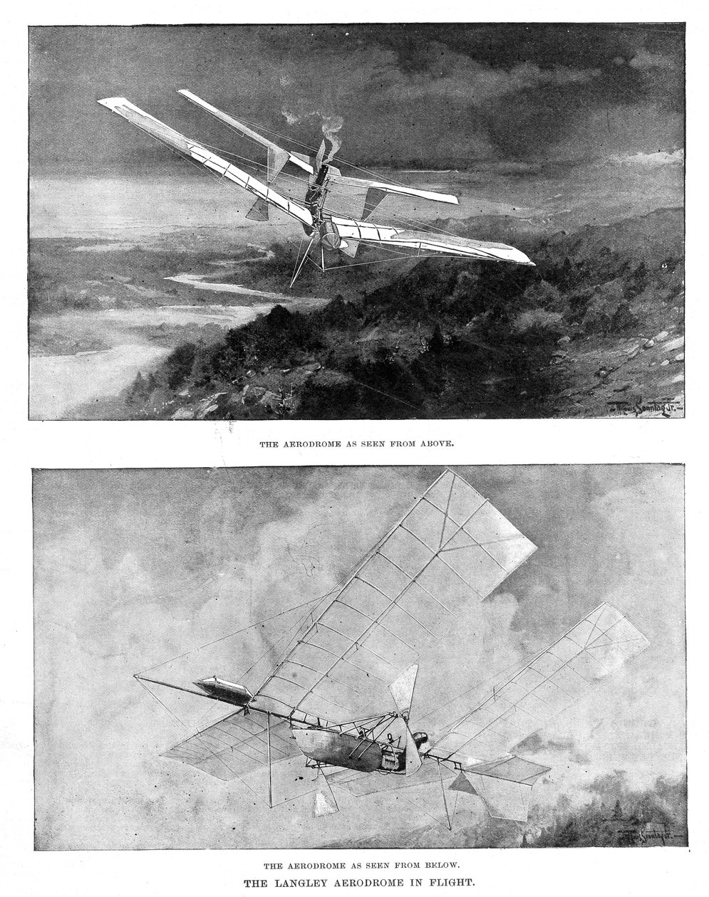 Parní model letadla SP Langleys Aerodrome při pohledu shora a zdola, 1902 od Unbekannt