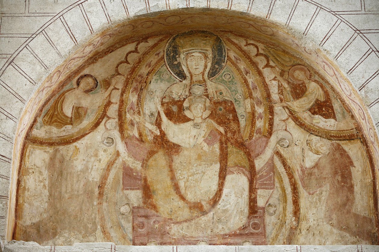 Timpanon opatství Saint-Savin: Panna a dítě, Saint-Savin-sur-Gartempe, Francie od Unbekannt