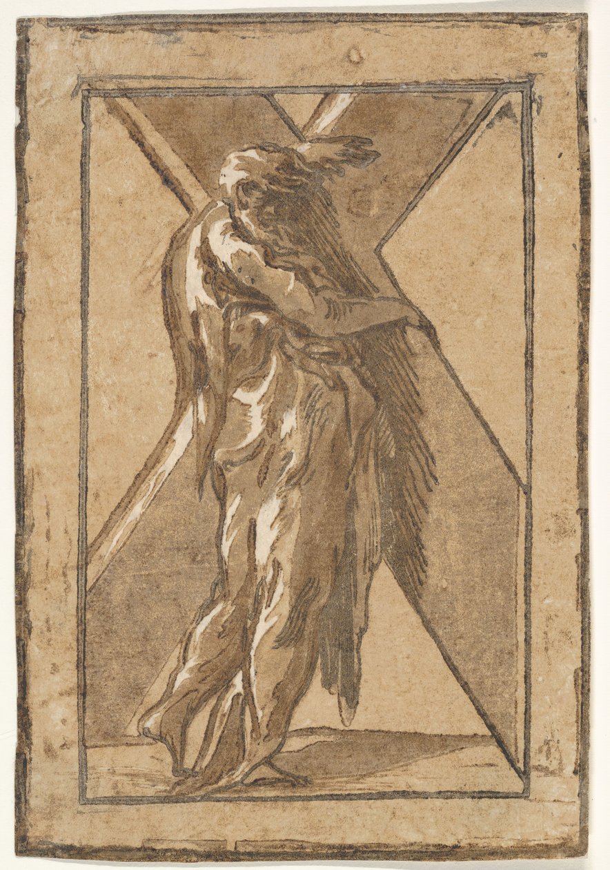 Svatý Ondřej stojící z profilu držící velký kříž ze série Dvanácti Apo..., ca. 1540-50. od Unbekannt