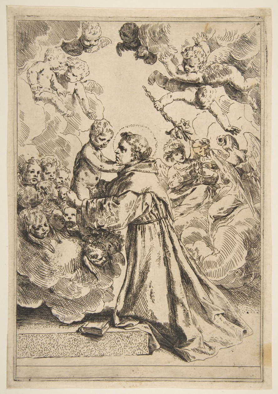 Svatý Antonín Paduánský adorující Ježíše Krista ve slávě, opis podle Cantariniho, ca. 1640 nebo později. od Unbekannt