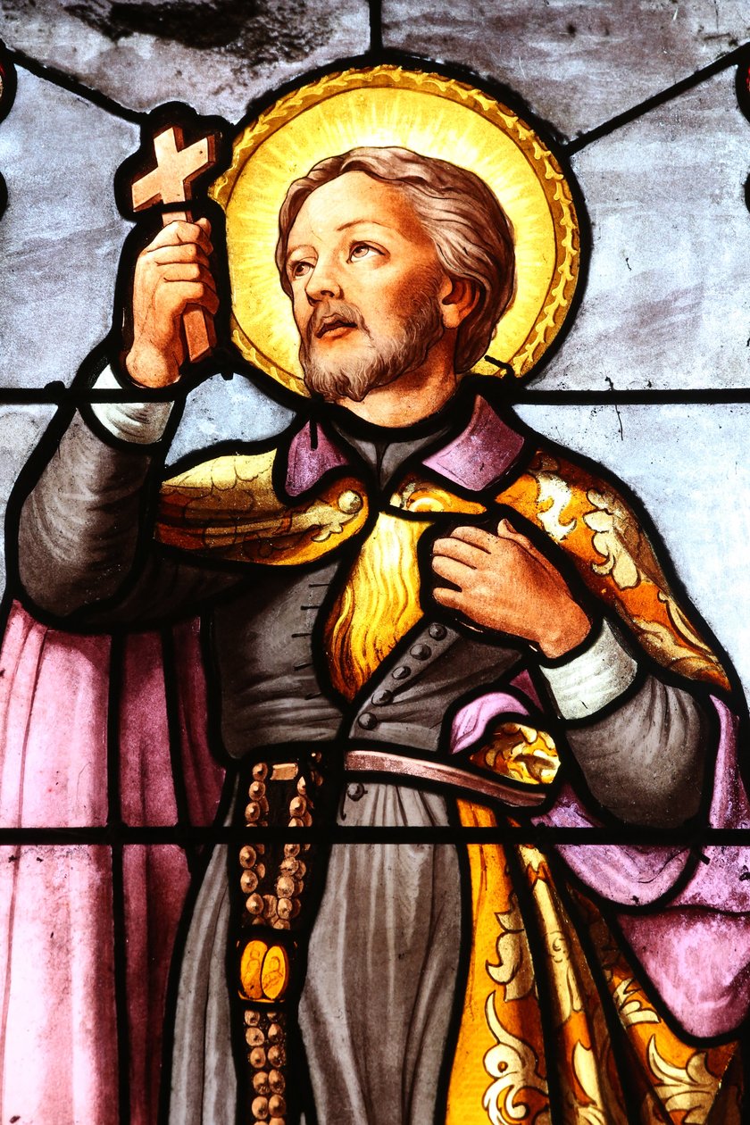 Kostel Saint Fargeau. Vitráž. Římskokatolický misionář svatý František Xaverský. Francie od Unbekannt