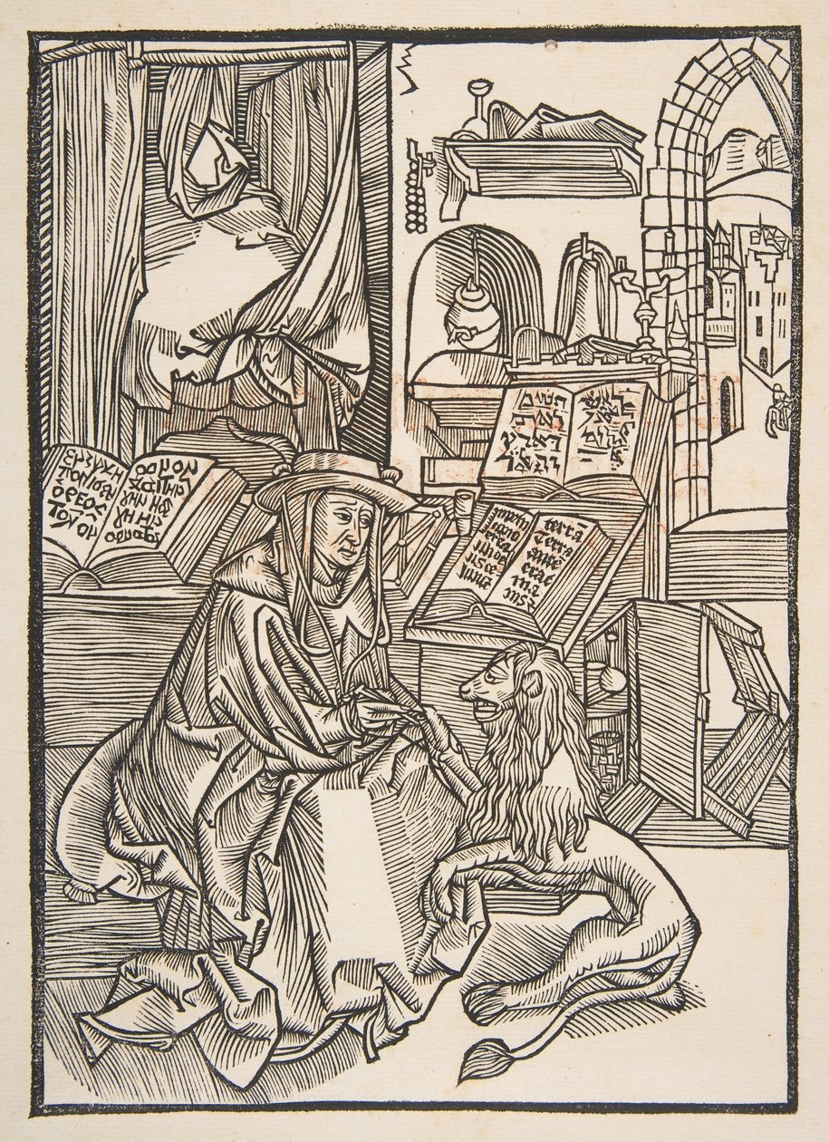 Saint Jerome Extrahování trnu ze lví nohy, Lyons 1508 copy.n.d. od Unbekannt